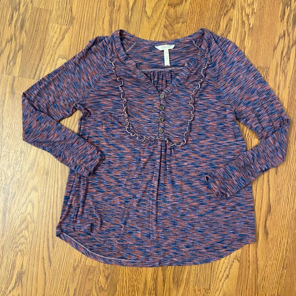 Matilda Jane Purple Heather Planetarium Button-Front Long-Sleeve Top Small